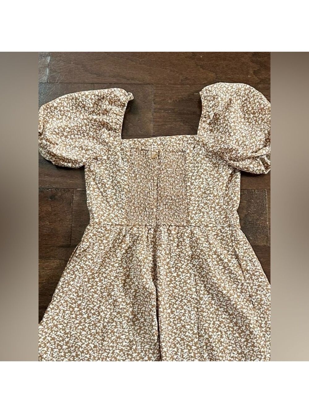 Abercrombie & Fitch Tan Floral corset puff sleeve Mini Dress- size Small-NWOT - Picture 3 of 6